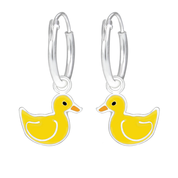 Silver Duck Charm Hoop Earrings - 1931