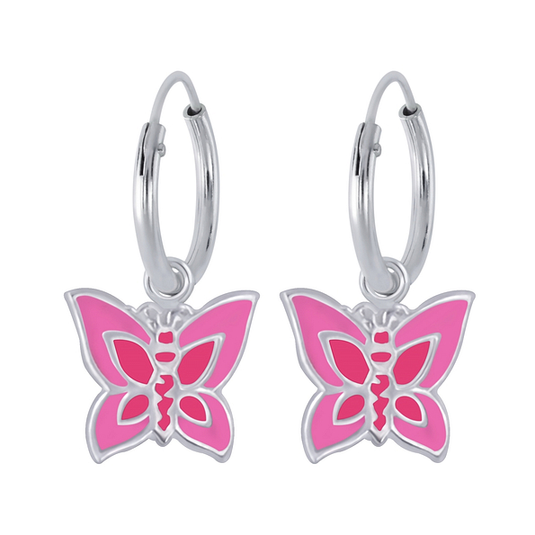 Silver Butterfly Charm Hoop Earrings - 1888