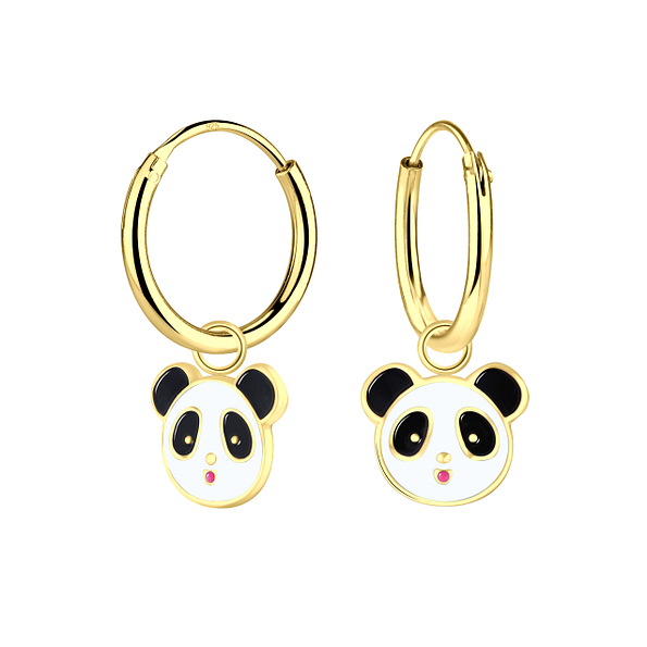 Silver Panda Charm Hoop Earrings - 2764