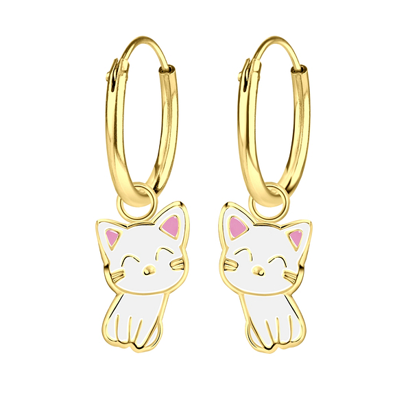 Silver Cat Charm Hoop Earrings - 2576 Silver Cat Charm Hoop Earrings - 2576