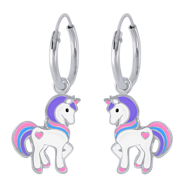 Silver Unicorn Charm Hoop Earrings - 1955