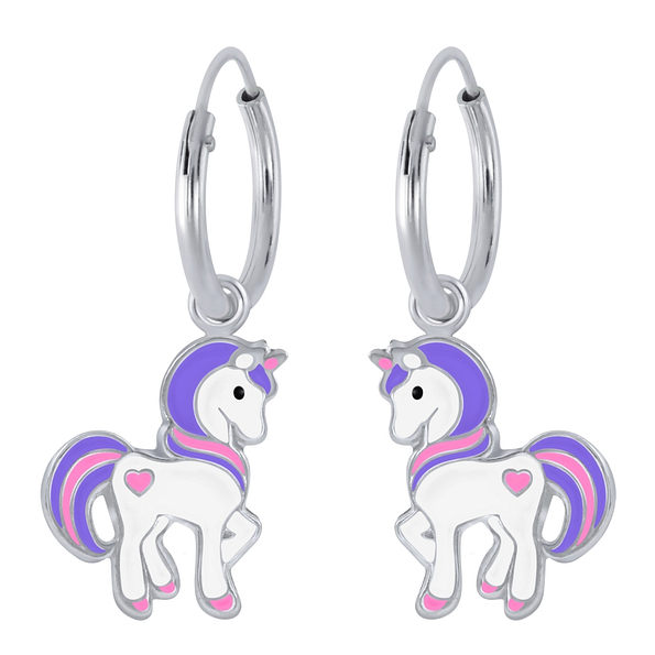Silver Unicorn Charm Hoop Earrings - 1956