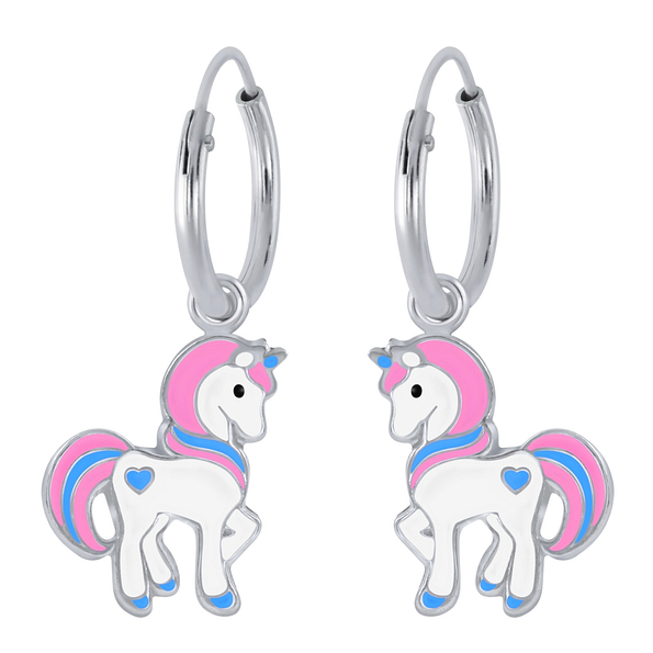 Silver Unicorn Charm Hoop Earrings - 1988