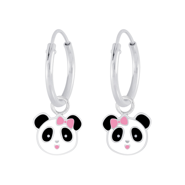 Silver Panda Charm Hoop Earrings - 1991