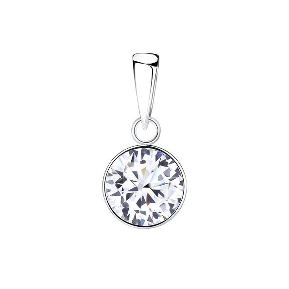 8mm Round Cubic Zirconia Silver Pendant - 1960