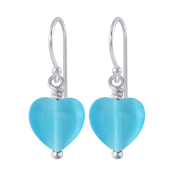 Silver Handmade Heart Bead Earrings - 2392