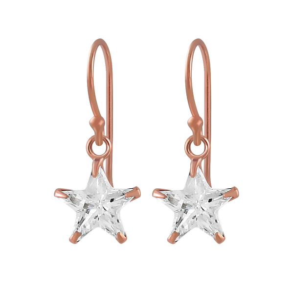 8mm Star Cubic Zirconia Silver Earrings - 2278