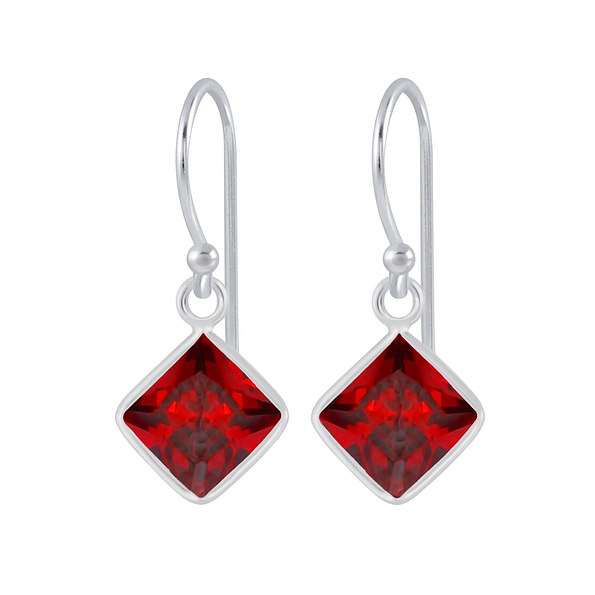 6mm Square Cubic Zirconia Silver Earrings - 2135