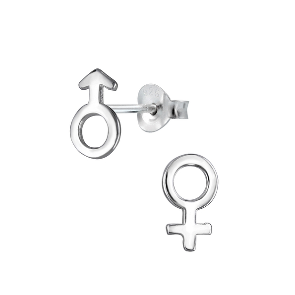 Silver Male and Female Symbol Stud Earrings - 2105