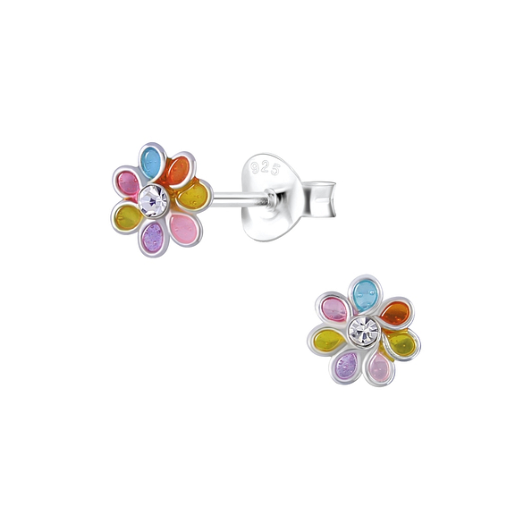 Silver Flower Stud Earrings - 2128