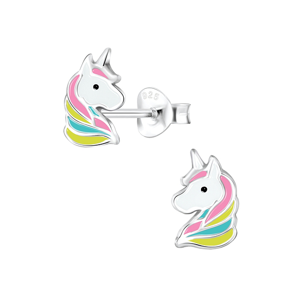 Silver Unicorn Stud Earrings - 2347