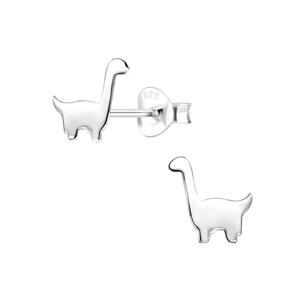 Silver Brachiosaurus Dinosaur Stud Earrings - 2064