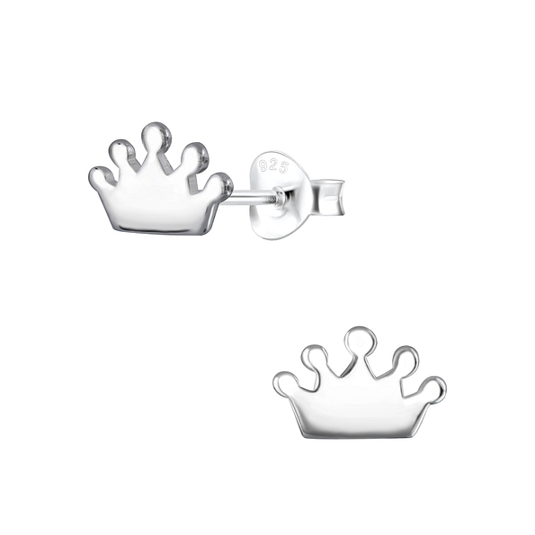 Silver Crown Stud Earrings - 2091