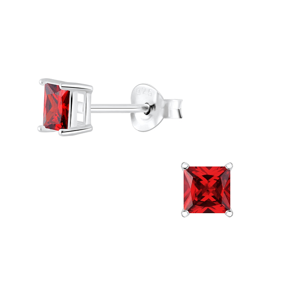 4mm Square Cubic Zirconia Silver Stud Earrings - 2053