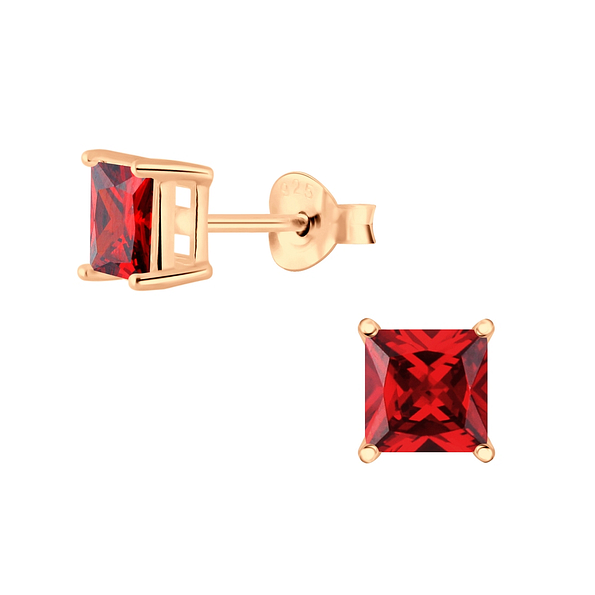 5mm Square Cubic Zirconia Silver Stud Earrings - 4732