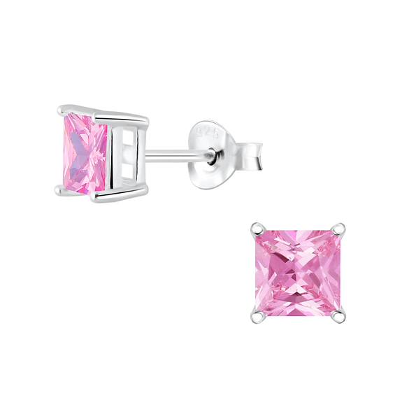 5mm Square Cubic Zirconia Silver Stud Earrings - 2054