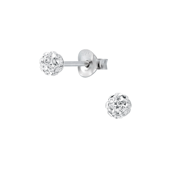 Silver 4mm Crystal Ball Stud Earrings - 2223