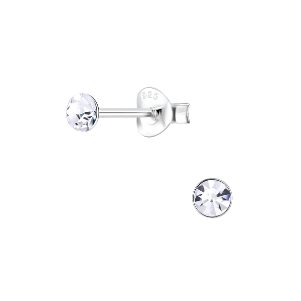 3.5mm Round Crystal Silver Stud Earrings - 2174