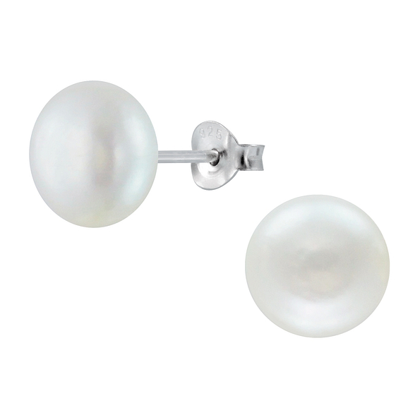 10mm Fresh Water Pearl Silver Stud Earrings - 2242