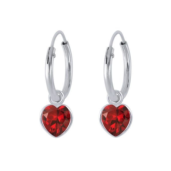 4mm Heart Cubic Zirconia Silver Charm Hoop Earrings - 2253