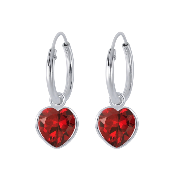 6mm Heart Cubic Zirconia Silver Charm Hoop Earrings - 2254