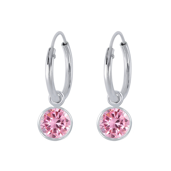 5mm Round Cubic Zirconia Silver Charm Hoop Earrings - 2309