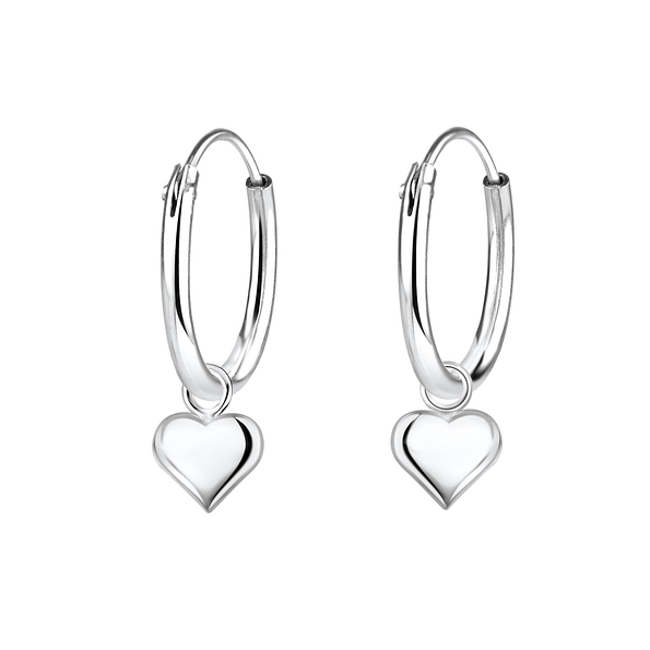 Silver Heart Charm Hoop Earrings - 2239