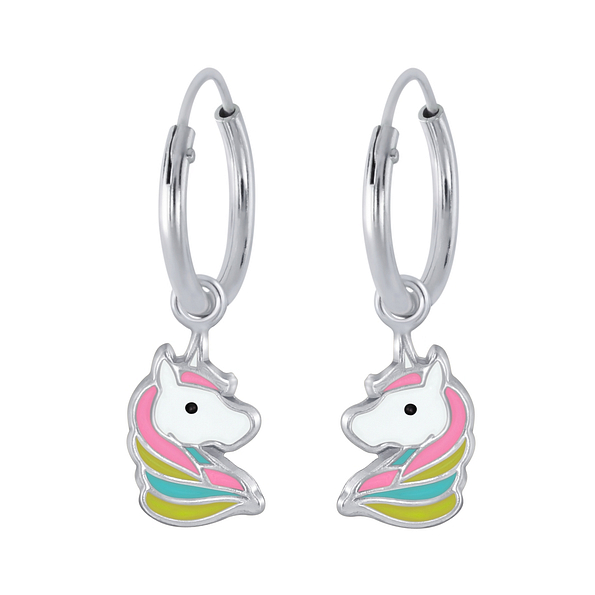 Silver Unicorn Charm Hoop Earrings - 2353