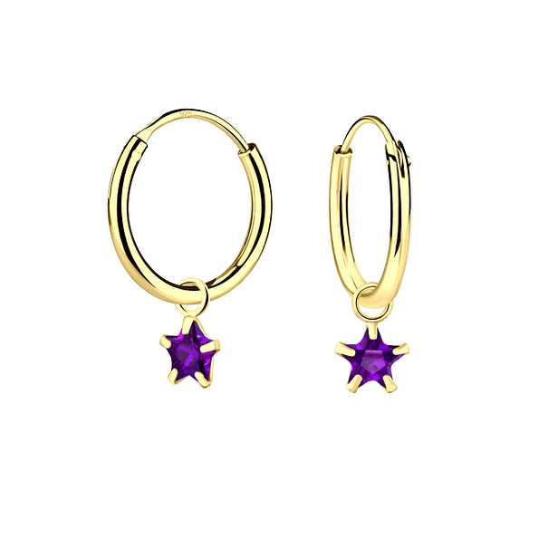 4mm Star Cubic Zirconia Silver Charm Hoop Earrings - 2247