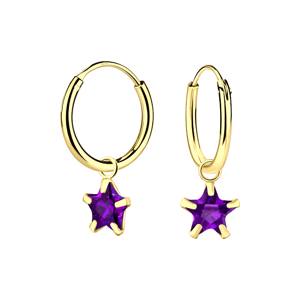 6mm Star Cubic Zirconia Silver Charm Hoop Earrings - 2217