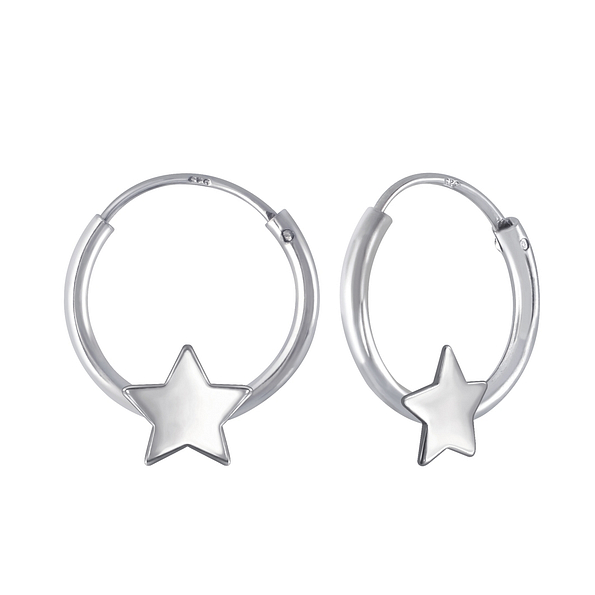 Silver Star Hoop Earrings - 2234