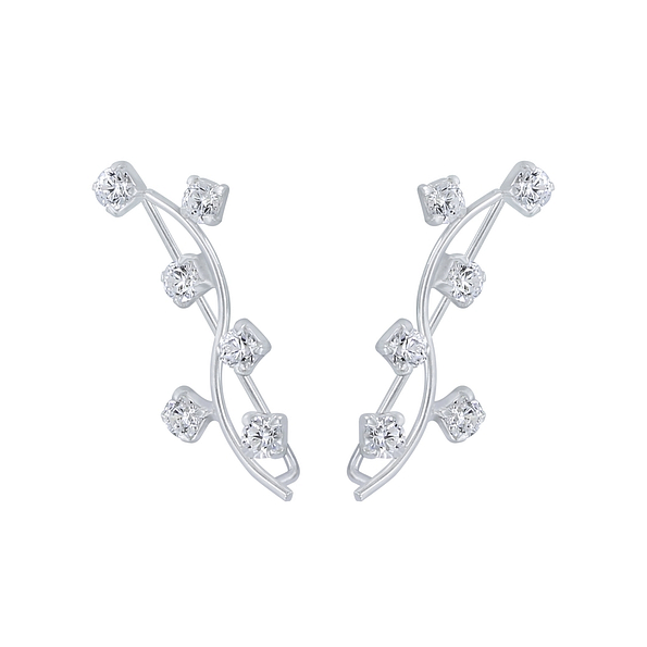 Silver Curved Cubic Zirconia Ear Climbers - 2789