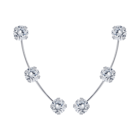 Silver Cubic Zirconia Ear Climbers - 2793