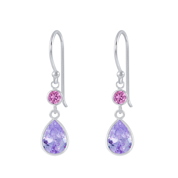 Silver Tear Drop Cubic Zirconia Dangle Earrings - 2642