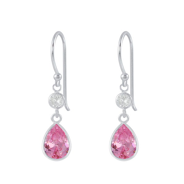 Silver Tear Drop Cubic Zirconia Dangle Earrings - 2641