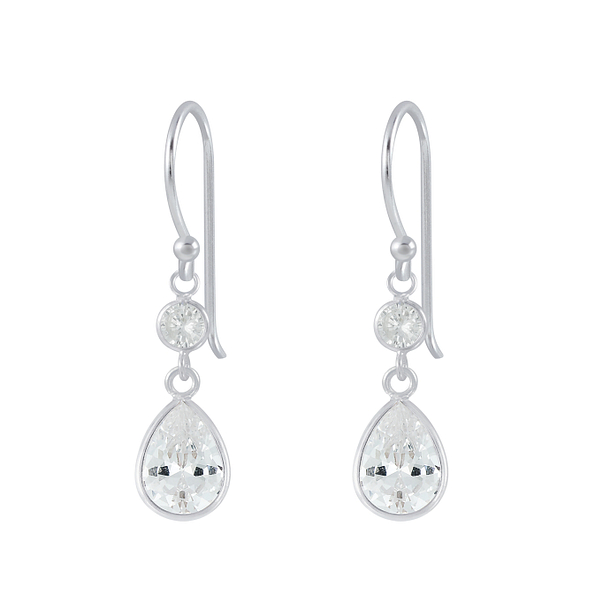 Silver Tear Drop Cubic Zirconia Dangle Earrings - 2638