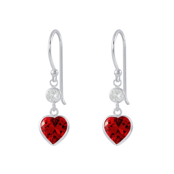 Silver Heart Cubic Zirconia Dangle Earrings - 2628