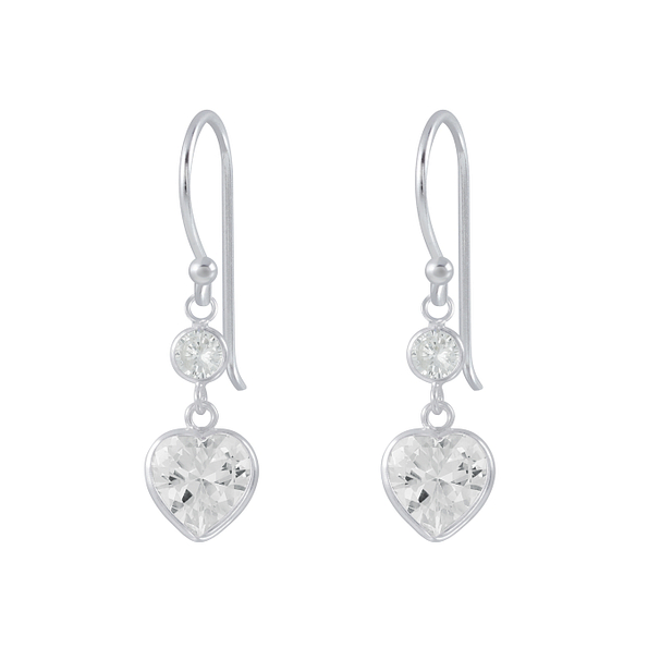 Silver Heart Cubic Zirconia Dangle Earrings - 2627