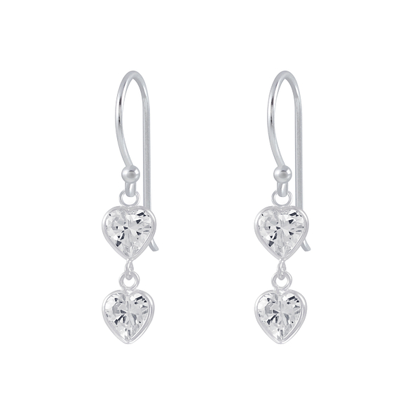 Silver Heart Cubic Zirconia Dangle Earrings - 2632