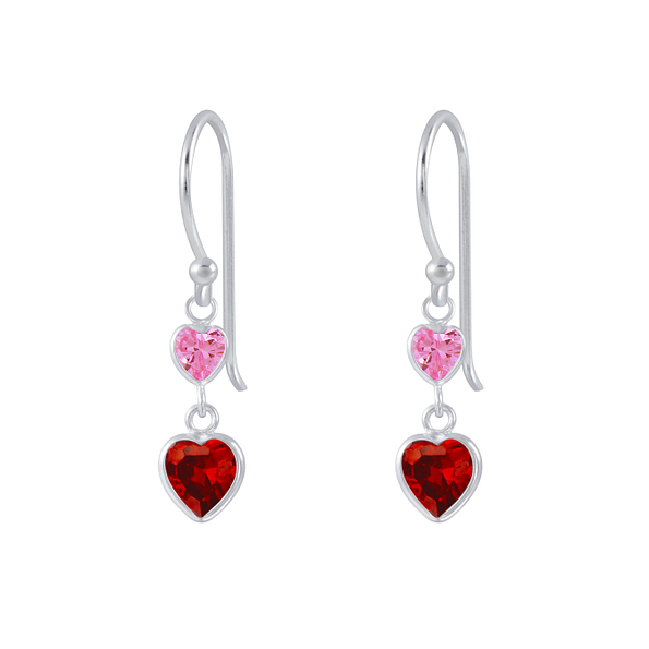 Silver Heart Cubic Zirconia Dangle Earrings - 2635