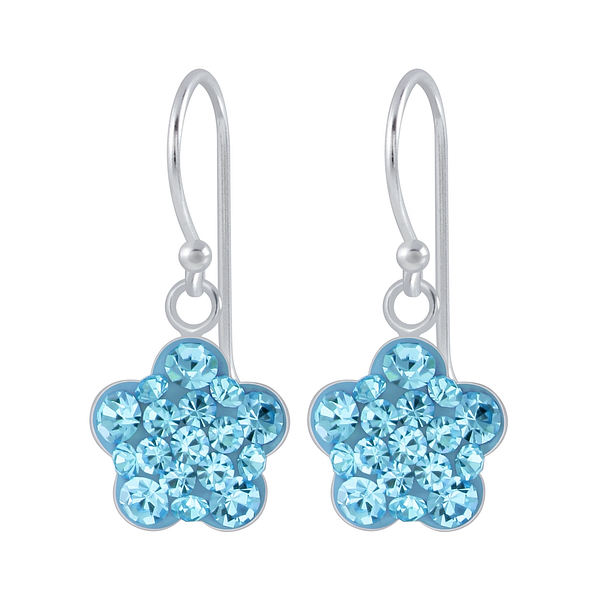 Silver Flower Crystal Earrings - 2698