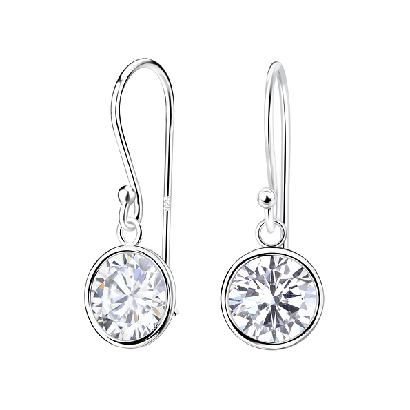 8mm Round Cubic Zirconia Silver Earrings - 1983