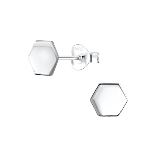 Silver Hexagon Stud Earrings - 2041