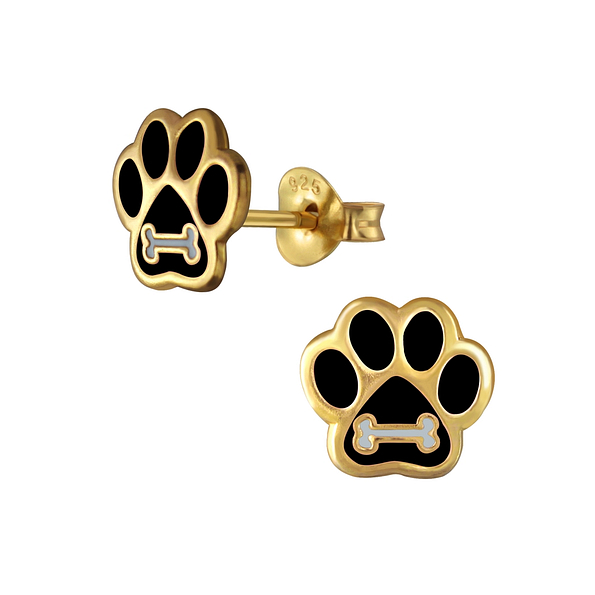 Silver Paw Print Stud Earrings - 2742