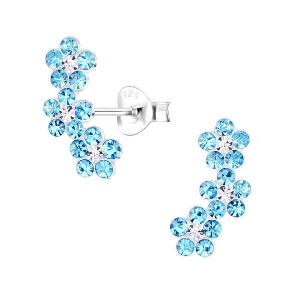 Silver Triple Crystal Flower Stud Earrings - 2537