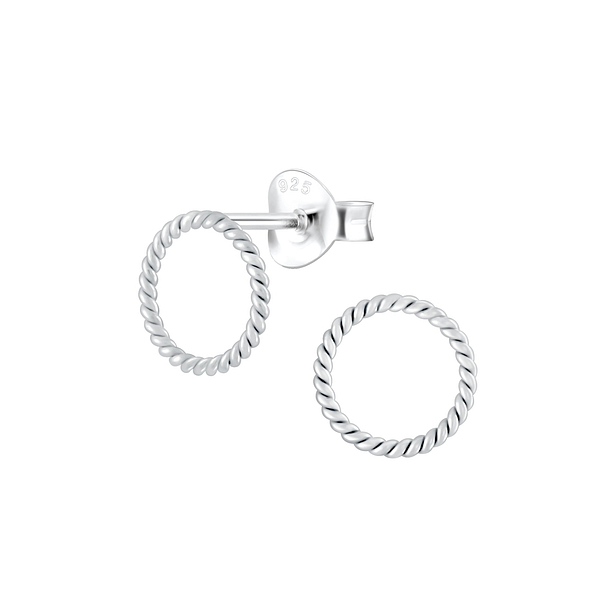 Silver Twist Round Stud Earrings - 2472
