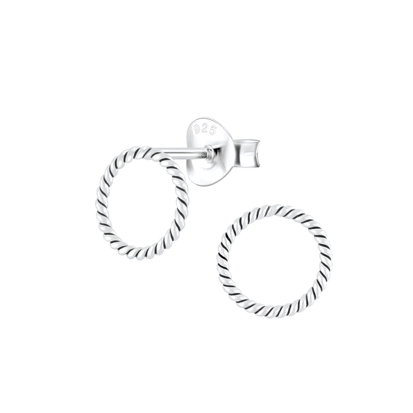 Silver Twist Round Stud Earrings - 2473