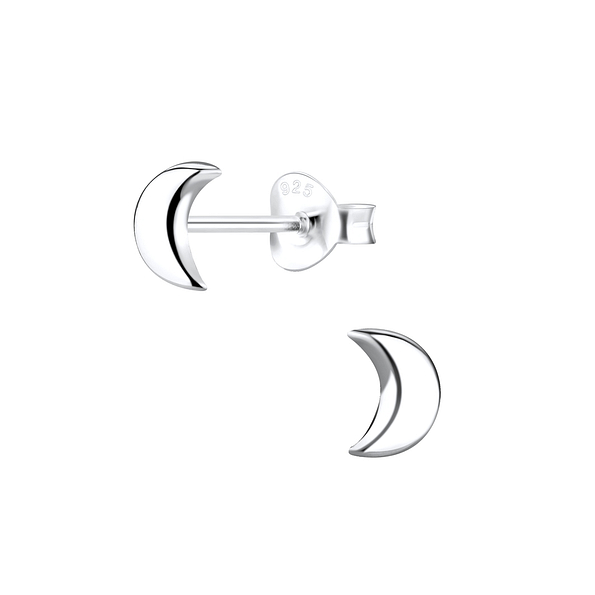 Silver Half Moon Stud Earrings - 2487