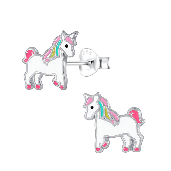 Silver Unicorn Stud Earrings - 2383