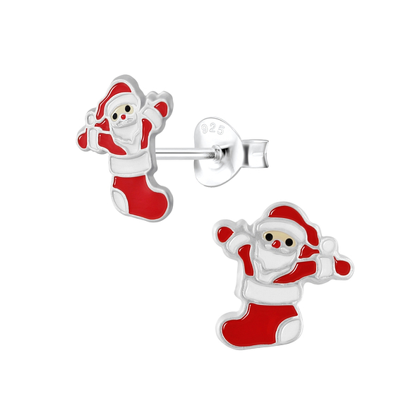 Silver Santa Stud Earrings - 2701